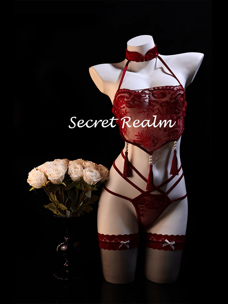 Ensemble bustier et porte-jarretelles en dentelle sexy