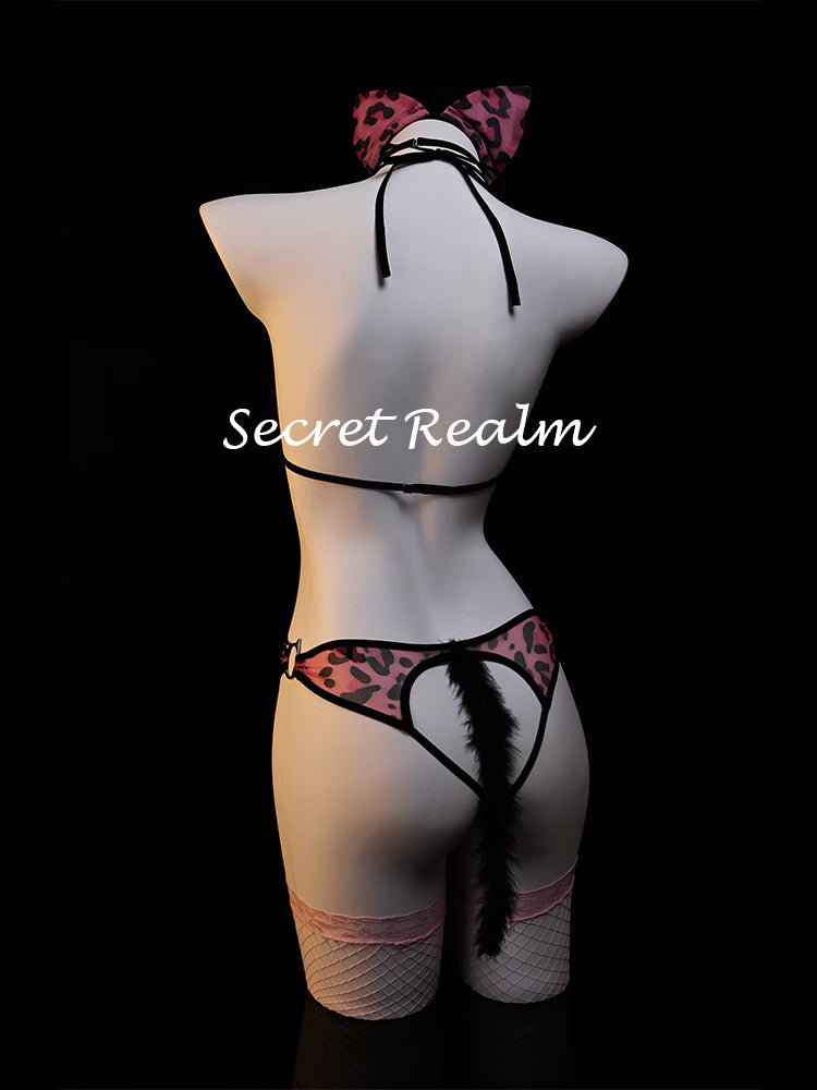 Ensemble sexy domestique imprimé léopard rose