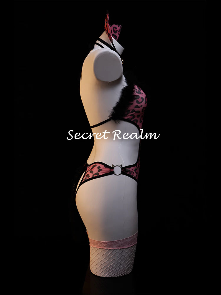 Ensemble sexy domestique imprimé léopard rose
