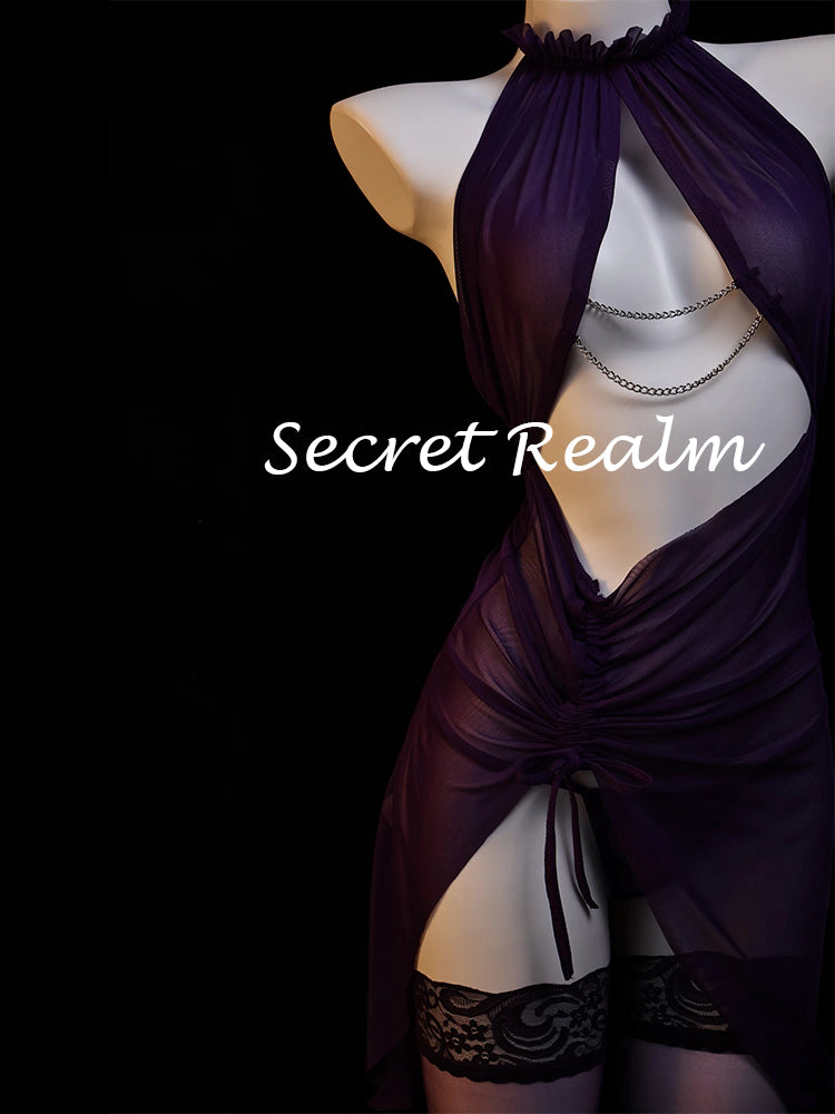 Purple Nightdress with Lace and Chain Decorations