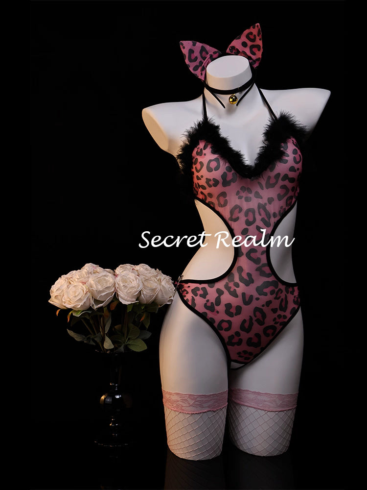 Ensemble sexy domestique imprimé léopard rose