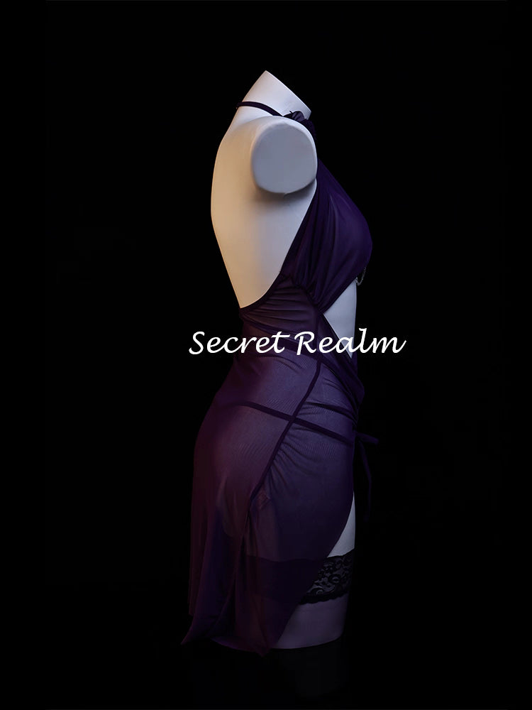 Purple Nightdress with Lace and Chain Decorations