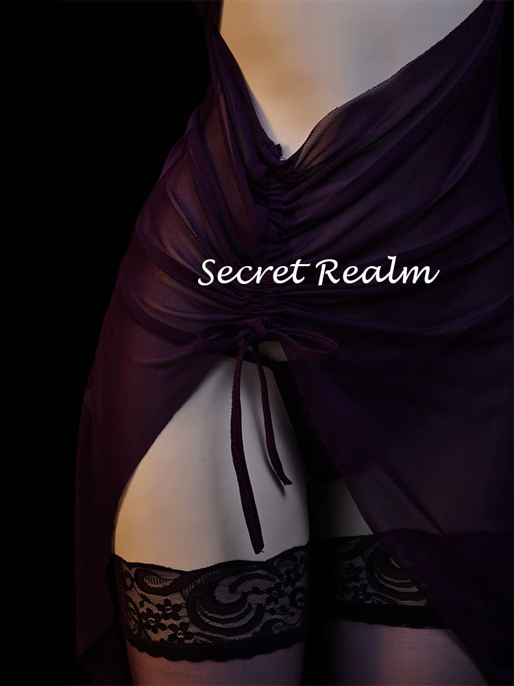 Purple Nightdress with Lace and Chain Decorations