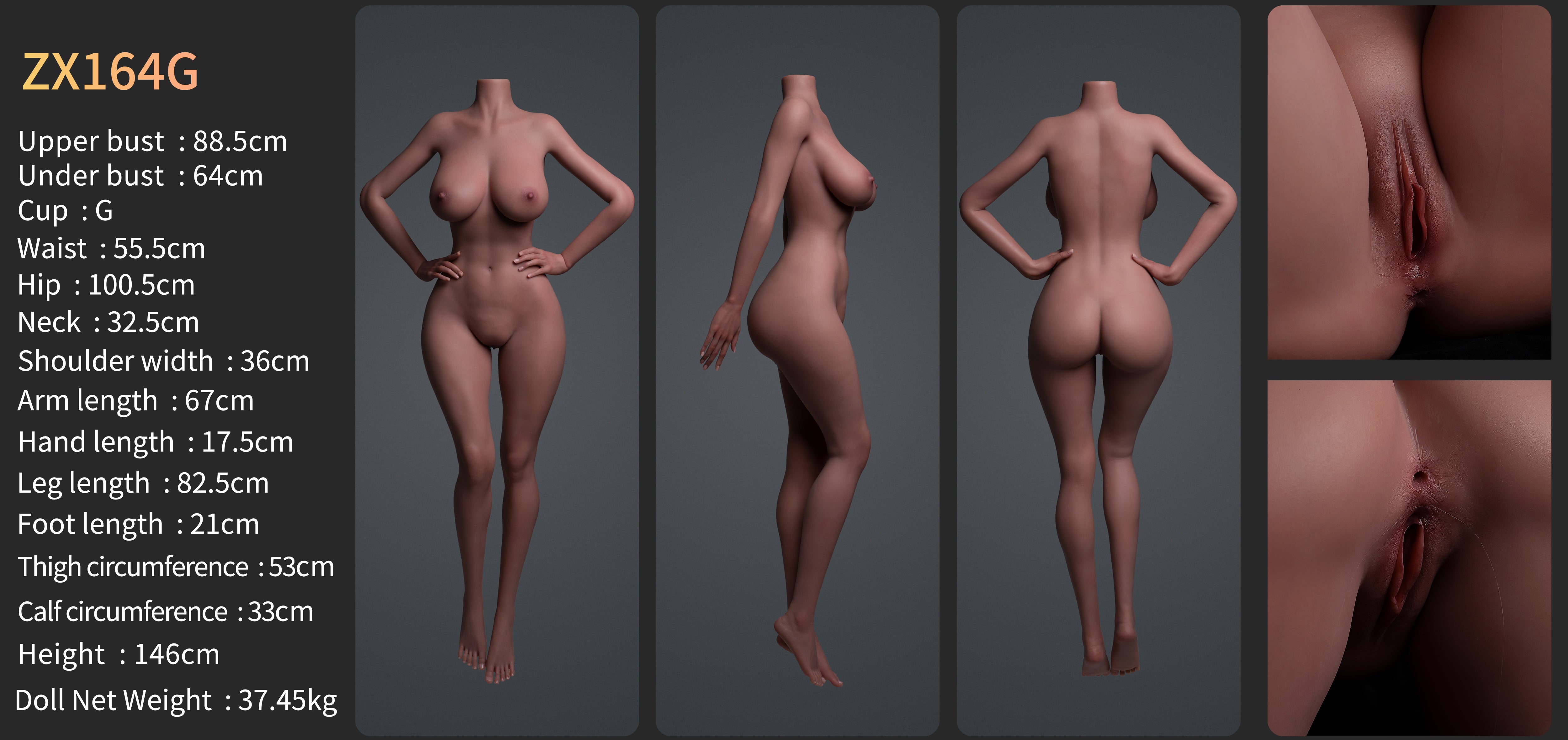 Poupée sexuelle en silicone ZELEX SLE3.0 Tête ZXE203 Corps 164cm/5'5" Bonnets G [En stock USA & Canada | Livraison rapide]