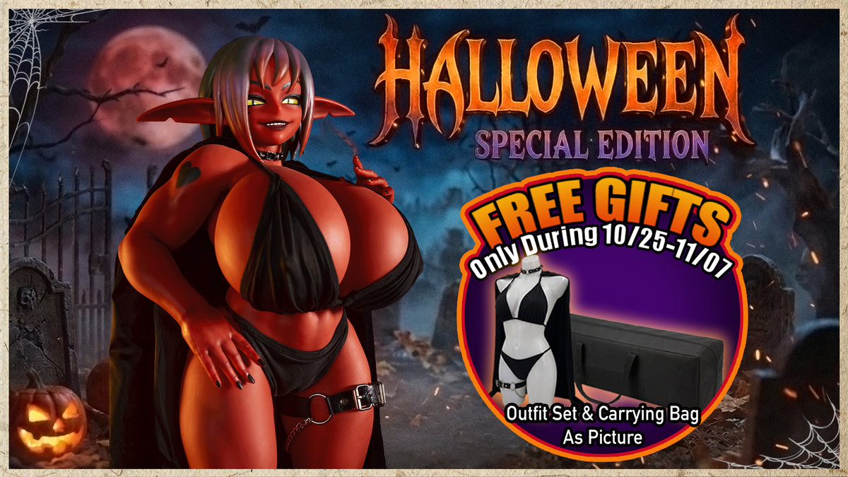 Climax Doll Zarga Halloween banner featuring a red goblin doll and an outfit set and carrying bag gift offer, October 25–November 7.